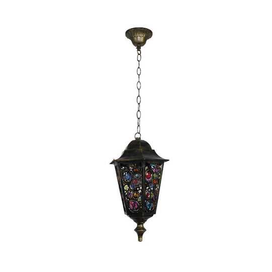 Modern Black Turkish Stained Glass Hanging Light For Dining Room - Flared/Lantern/Tapered Style