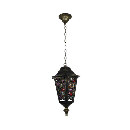 Modern Black Turkish Stained Glass Hanging Light For Dining Room - Flared/Lantern/Tapered Style