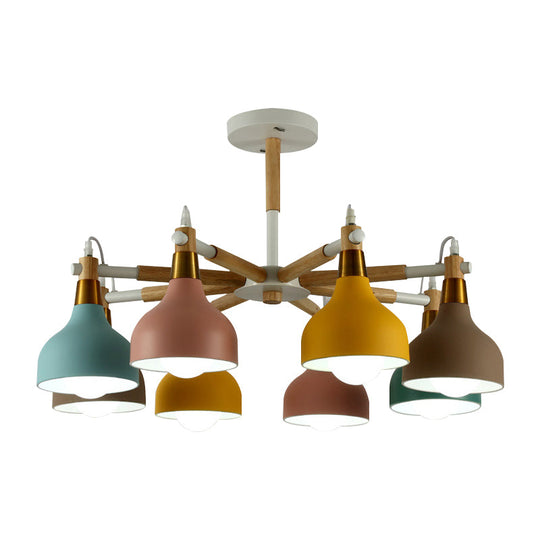 Nursing Room Chandelier: Torch Shaped Metal Pendant Light With 8-Bulb Macaron Style