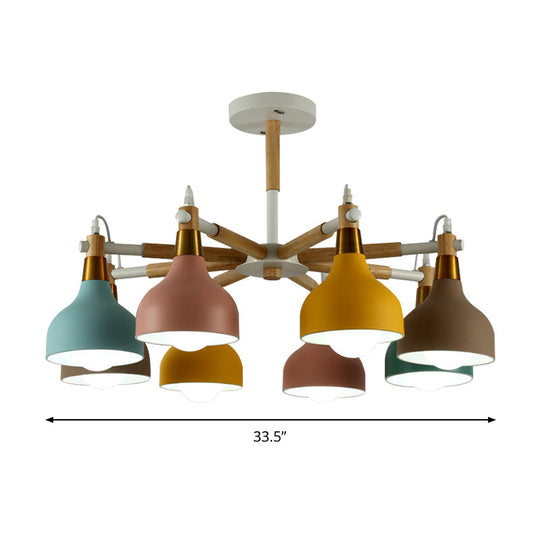 Nursing Room Chandelier: Torch Shaped Metal Pendant Light With 8-Bulb Macaron Style