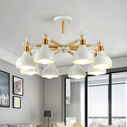 Nursing Room Chandelier: Torch Shaped Metal Pendant Light With 8-Bulb Macaron Style White