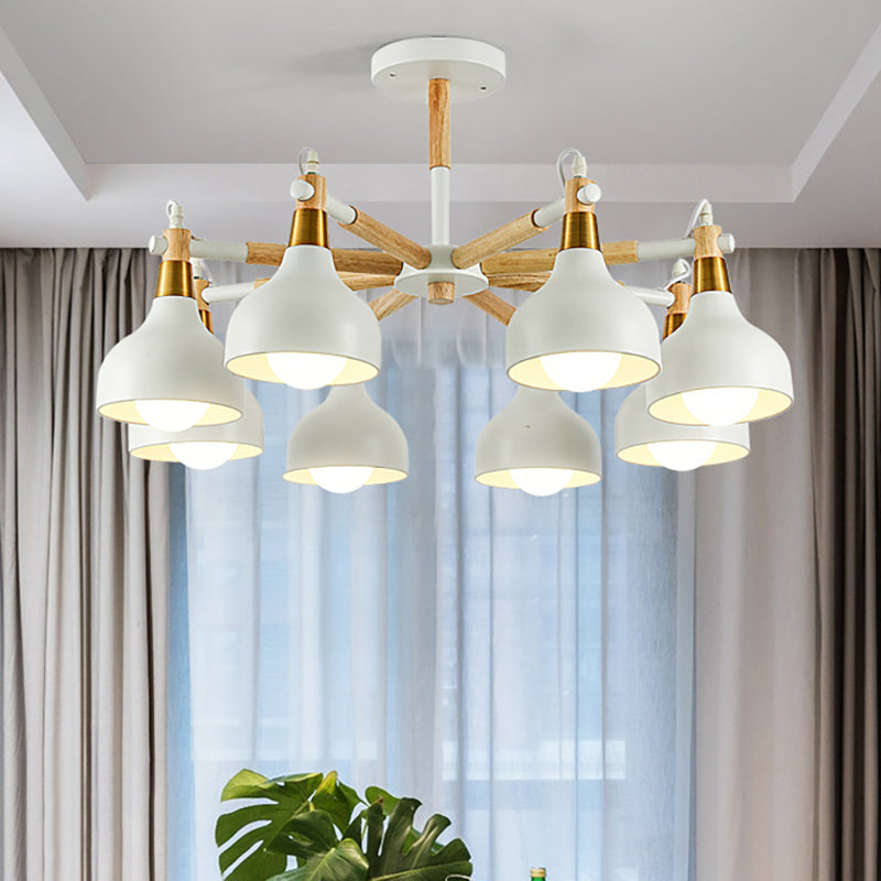 Nursing Room Chandelier: Torch Shaped Metal Pendant Light With 8-Bulb Macaron Style