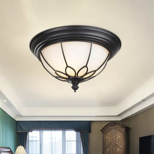 Retro Hemispherical Flush Light With Opal Frosted Glass - Led Mount Ceiling Lamp 6/7/8.5 Sizes