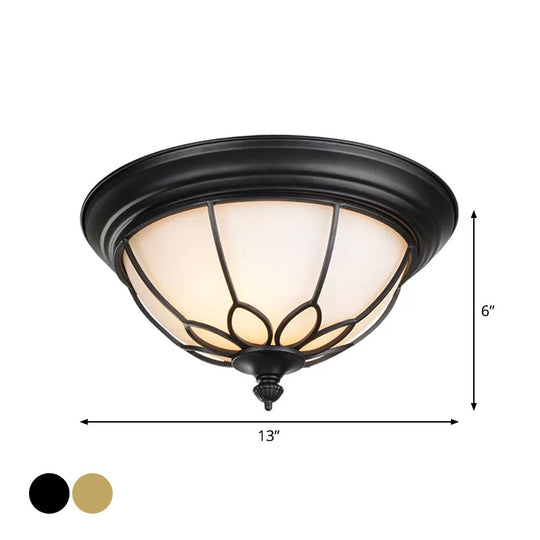 Retro Hemispherical Flush Light With Opal Frosted Glass - Led Mount Ceiling Lamp 6/7/8.5 Sizes