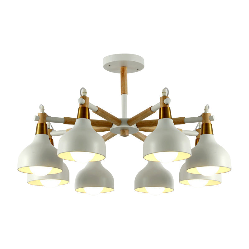 Nursing Room Chandelier: Torch Shaped Metal Pendant Light With 8-Bulb Macaron Style