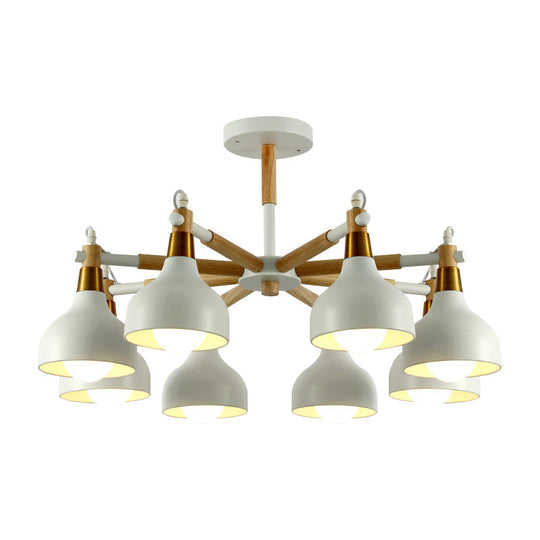 Nursing Room Chandelier: Torch Shaped Metal Pendant Light With 8-Bulb Macaron Style