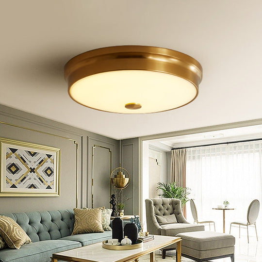 12.5/16 Diameter Antiqued Gold Led Flush Mount Ceiling Light - Simplicity White Glass Bowl Bedroom