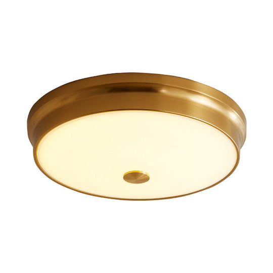 12.5/16 Diameter Antiqued Gold Led Flush Mount Ceiling Light - Simplicity White Glass Bowl Bedroom