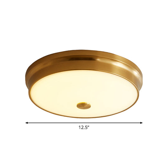 12.5/16 Diameter Antiqued Gold Led Flush Mount Ceiling Light - Simplicity White Glass Bowl Bedroom