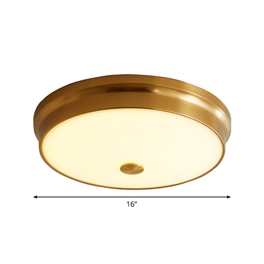 12.5/16 Diameter Antiqued Gold Led Flush Mount Ceiling Light - Simplicity White Glass Bowl Bedroom