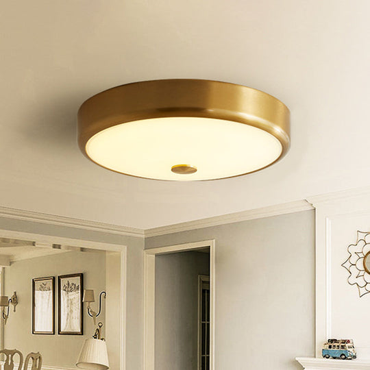 12.5/16 Diameter Antiqued Gold Led Flush Mount Ceiling Light - Simplicity White Glass Bowl Bedroom