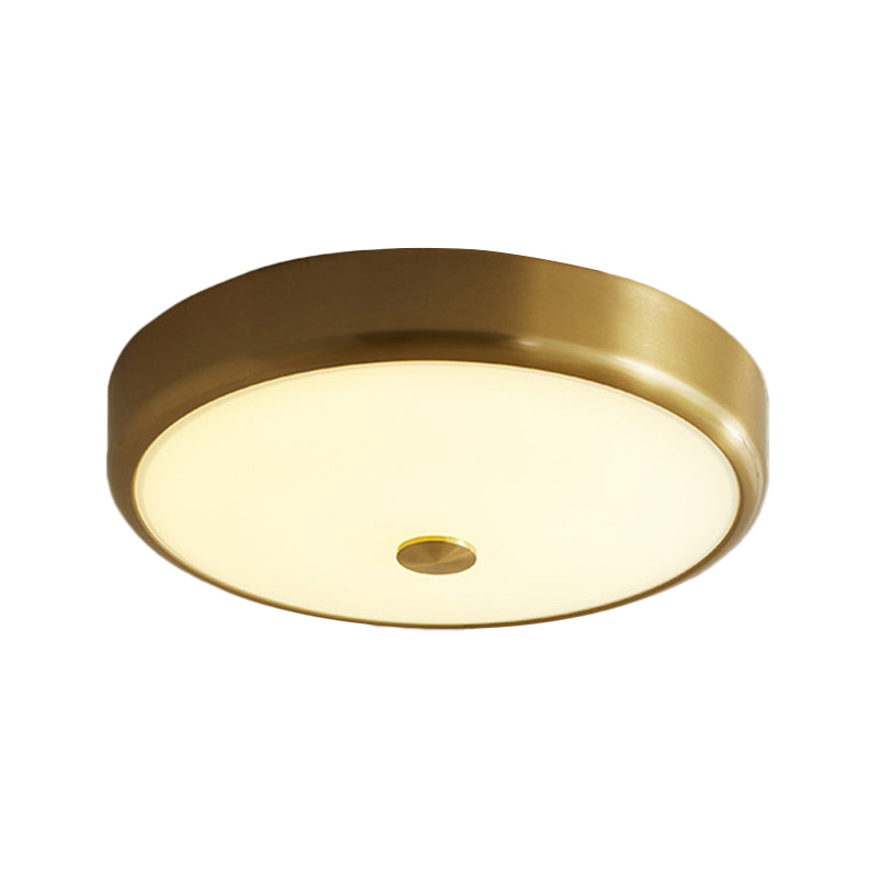 12.5/16 Diameter Antiqued Gold Led Flush Mount Ceiling Light - Simplicity White Glass Bowl Bedroom