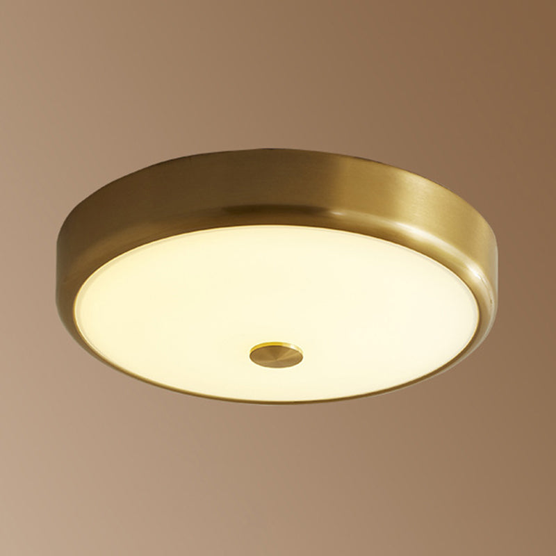 12.5/16 Diameter Antiqued Gold Led Flush Mount Ceiling Light - Simplicity White Glass Bowl Bedroom