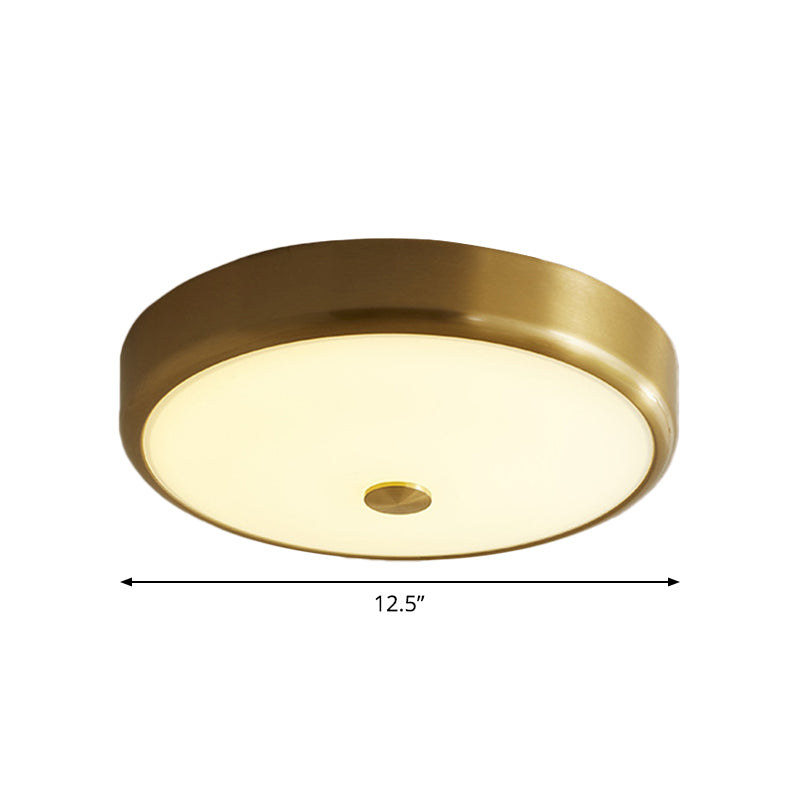 12.5/16 Diameter Antiqued Gold Led Flush Mount Ceiling Light - Simplicity White Glass Bowl Bedroom