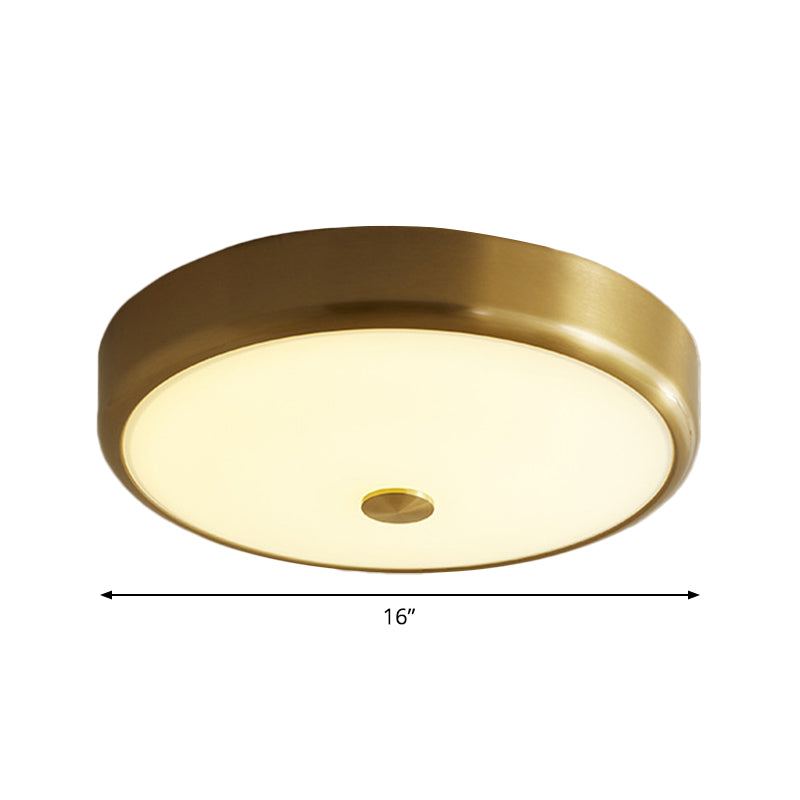 12.5/16 Diameter Antiqued Gold Led Flush Mount Ceiling Light - Simplicity White Glass Bowl Bedroom