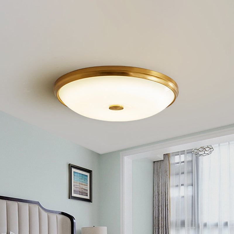 12.5/16 Diameter Antiqued Gold Led Flush Mount Ceiling Light - Simplicity White Glass Bowl Bedroom