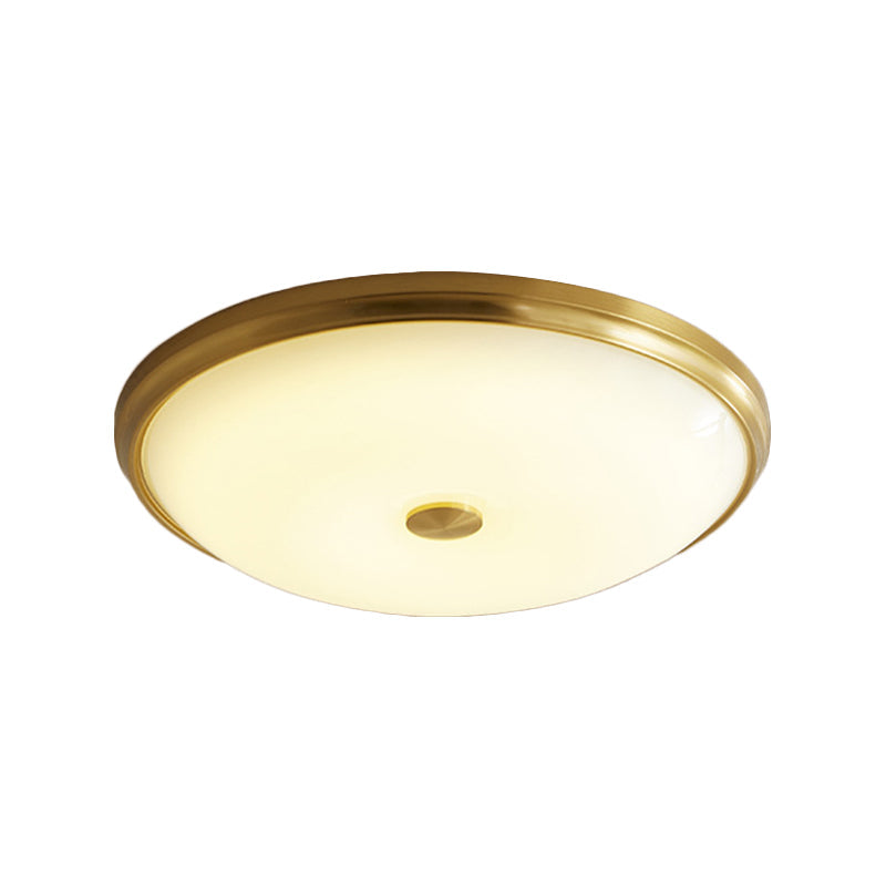 12.5/16 Diameter Antiqued Gold Led Flush Mount Ceiling Light - Simplicity White Glass Bowl Bedroom