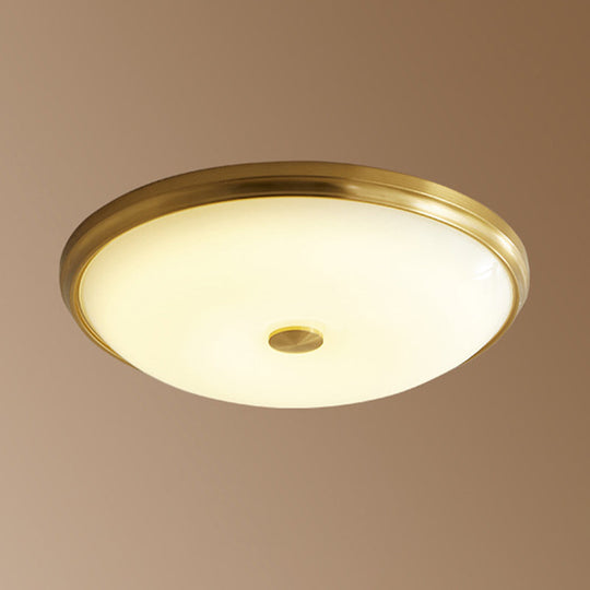 12.5/16 Diameter Antiqued Gold Led Flush Mount Ceiling Light - Simplicity White Glass Bowl Bedroom