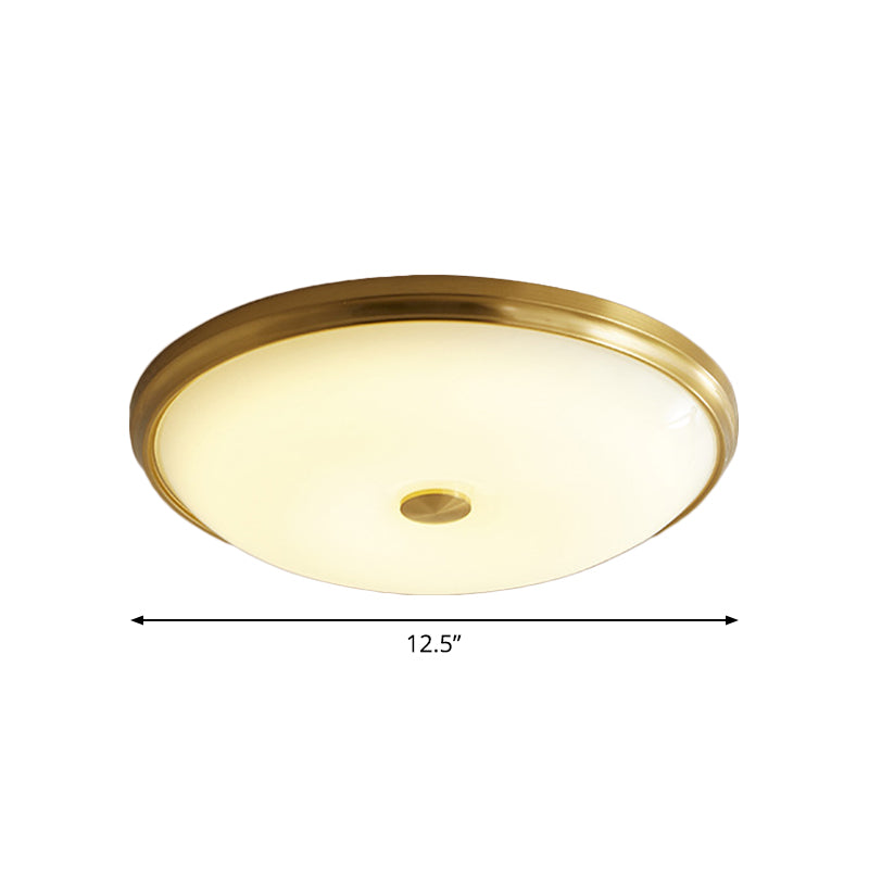 12.5/16 Diameter Antiqued Gold Led Flush Mount Ceiling Light - Simplicity White Glass Bowl Bedroom