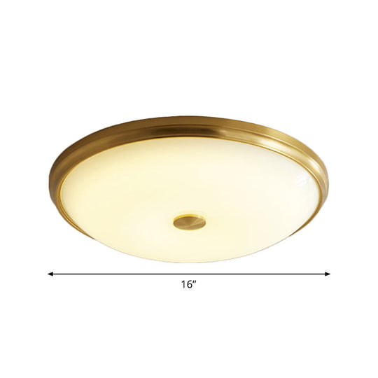 12.5/16 Diameter Antiqued Gold Led Flush Mount Ceiling Light - Simplicity White Glass Bowl Bedroom