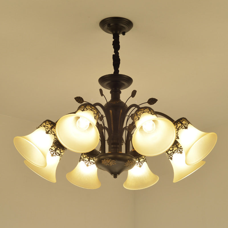 Farmhouse Frosted Glass Chandelier: Morning Glory Ceiling Pendant 3/6/8 Lights Black/White