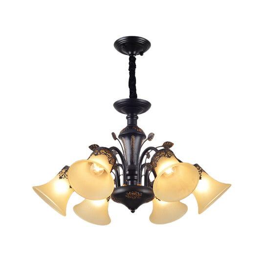 Farmhouse Frosted Glass Chandelier: Morning Glory Ceiling Pendant 3/6/8 Lights Black/White