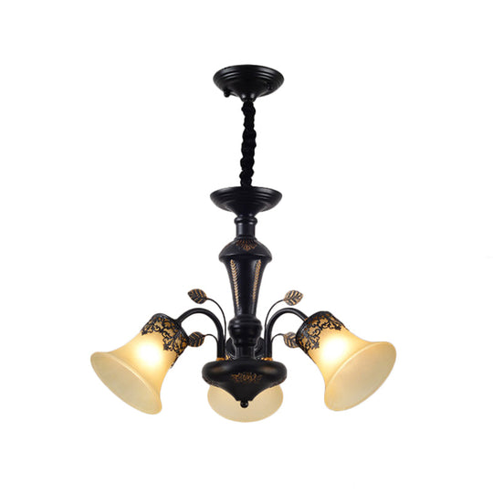 Farmhouse Frosted Glass Chandelier: Morning Glory Ceiling Pendant 3/6/8 Lights Black/White