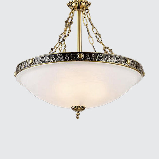 Vintage Brass Glass Bowl Chandelier Pendant - 3 Bulbs Available In 12/16/19.5 Width Living Room