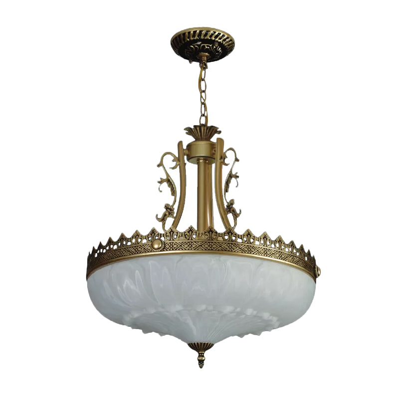 Vintage Brass Glass Bowl Chandelier Pendant - 3 Bulbs Available In 12/16/19.5 Width Living Room