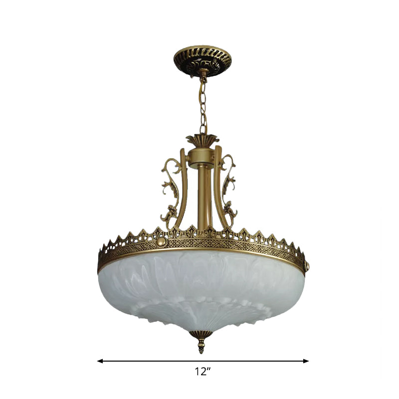 Vintage Brass Glass Bowl Chandelier Pendant - 3 Bulbs Available In 12/16/19.5 Width Living Room