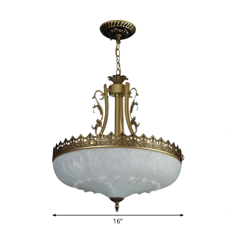 Vintage Brass Glass Bowl Chandelier Pendant - 3 Bulbs Available In 12/16/19.5 Width Living Room