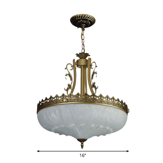 Vintage Brass Glass Bowl Chandelier Pendant - 3 Bulbs Available In 12/16/19.5 Width Living Room