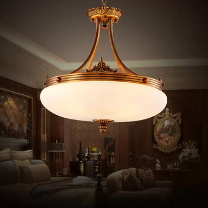 Traditional Brass Pendant Ceiling Light With White Glass Oval Shade - 4/5/6 Lights For Living Room