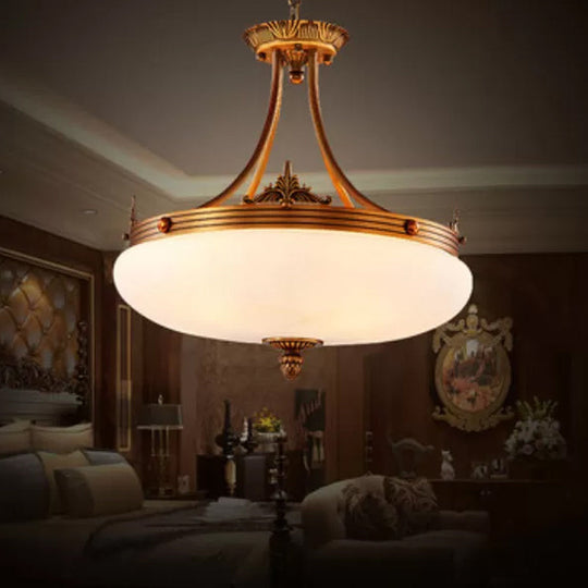 Traditional Brass Pendant Ceiling Light With White Glass Oval Shade - 4/5/6 Lights For Living Room