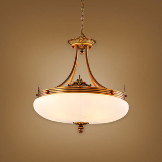 Traditional Brass Pendant Ceiling Light With White Glass Oval Shade - 4/5/6 Lights For Living Room