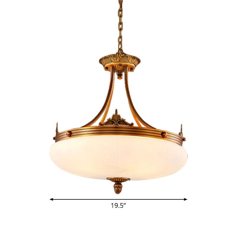 Traditional Brass Pendant Ceiling Light With White Glass Oval Shade - 4/5/6 Lights For Living Room