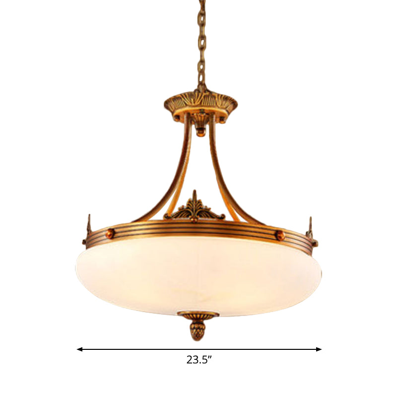 Traditional Brass Pendant Ceiling Light With White Glass Oval Shade - 4/5/6 Lights For Living Room