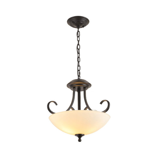 Classic White Frosted Glass 3-Bulb Pendant Chandelier With Scroll Arm