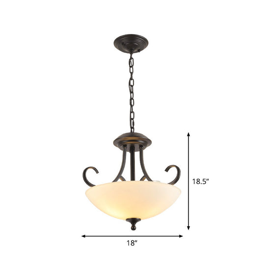 Classic White Frosted Glass 3-Bulb Pendant Chandelier With Scroll Arm