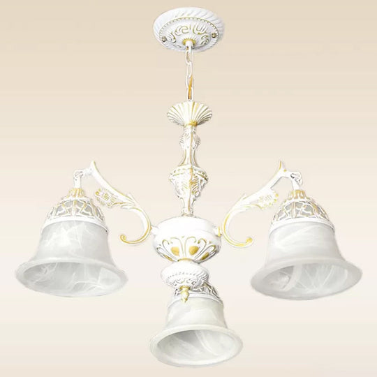 Country Style Alabaster Glass White Chandelier Pendant Light - 3 Heads