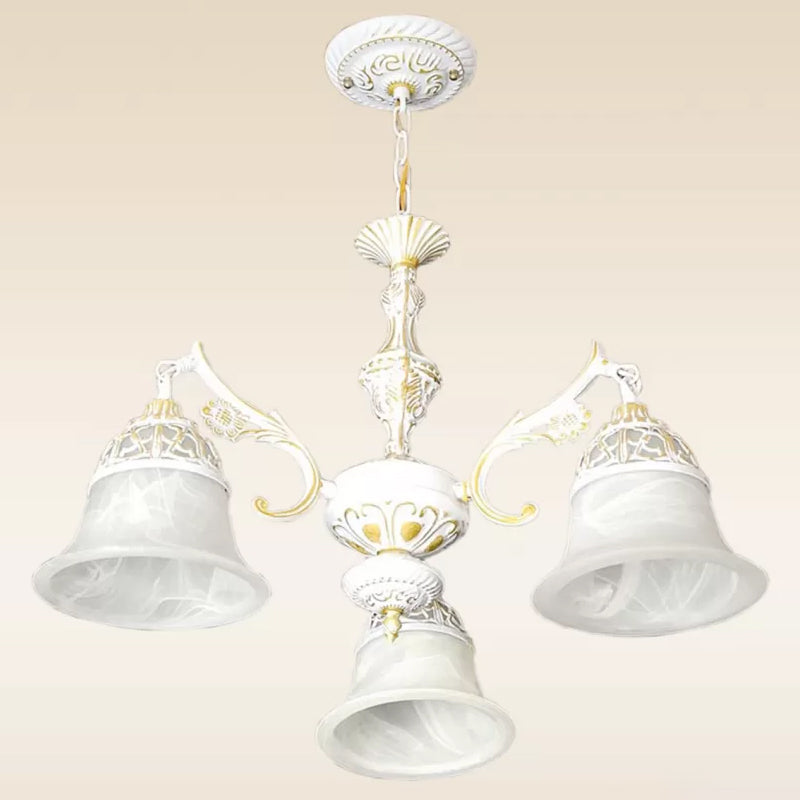 Country Style Alabaster Glass White Chandelier Pendant Light - 3 Heads