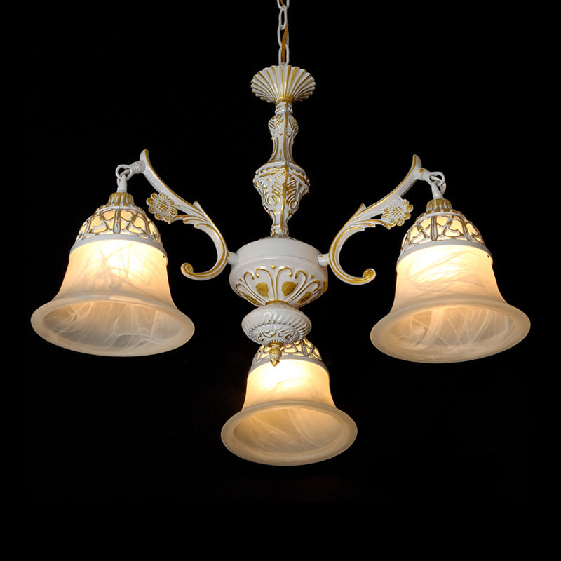 Country Style Alabaster Glass White Chandelier Pendant Light - 3 Heads