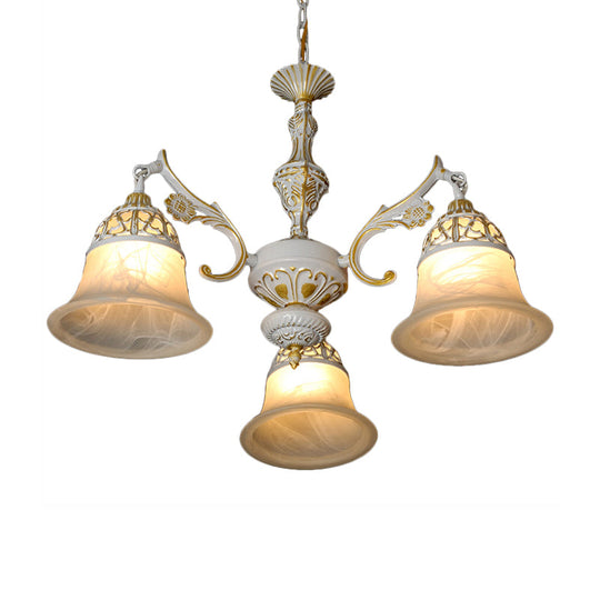 Country Style Alabaster Glass White Chandelier Pendant Light - 3 Heads