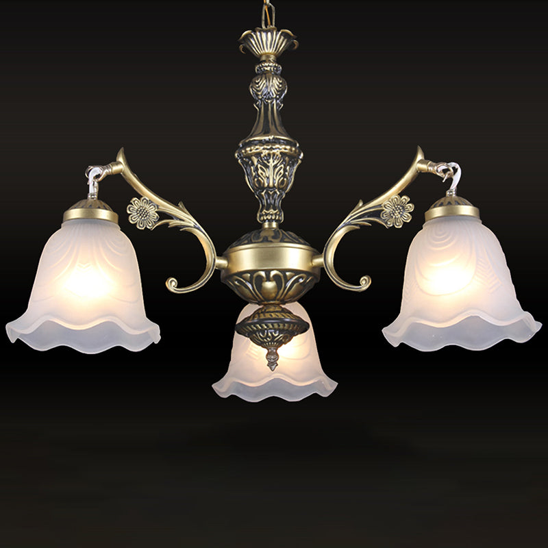 Traditional Frosted Glass 3-Light Bronze Finish Chandelier With Ruffle Bedroom Hanging Light Kit