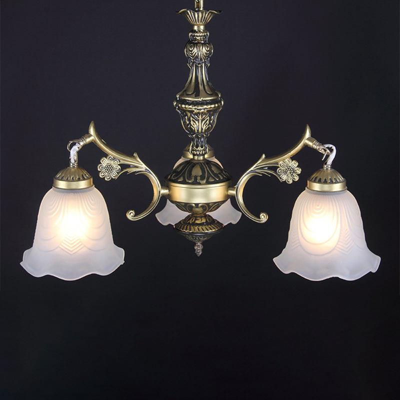 Traditional Frosted Glass 3-Light Bronze Finish Chandelier With Ruffle Bedroom Hanging Light Kit