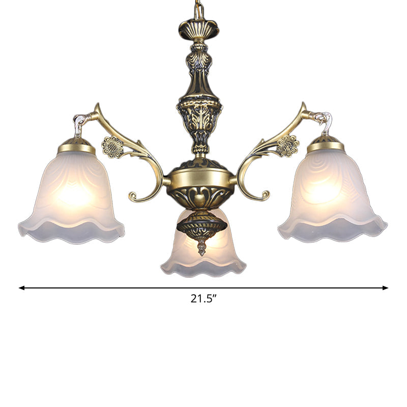 Traditional Frosted Glass 3-Light Bronze Finish Chandelier With Ruffle Bedroom Hanging Light Kit