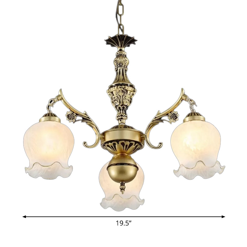 Antique Bronze Chandelier With 3 Rose Lights And Distressed White Cream Glass Suspension - Perfect