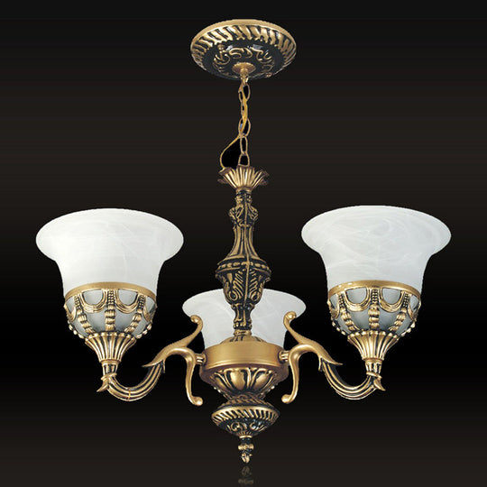 Traditional 3-Light Pendant Chandelier With Alabaster Glass Shade In Bronze