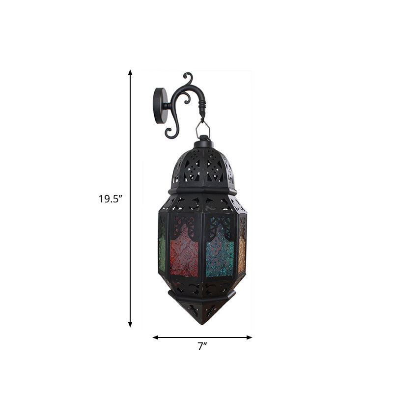 Turkish Single-Bulb Black Stained Art Glass Censer Wall Lamp: Bistro Lantern Sconce