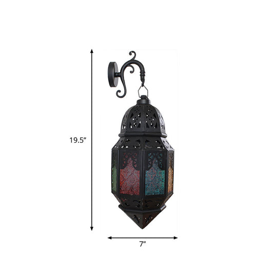 Turkish Single-Bulb Black Stained Art Glass Censer Wall Lamp: Bistro Lantern Sconce